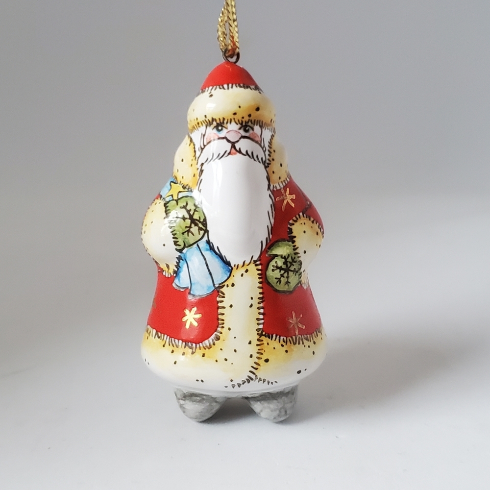 Handpainted Santa Ornament Handmade Vintage Ceramic Christmas Decor
